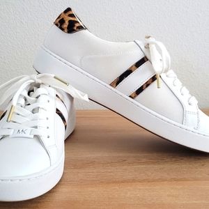 Michael Kors Irving Leopard Print Calf Hair & Leather Stripe Sneaker Size 8m